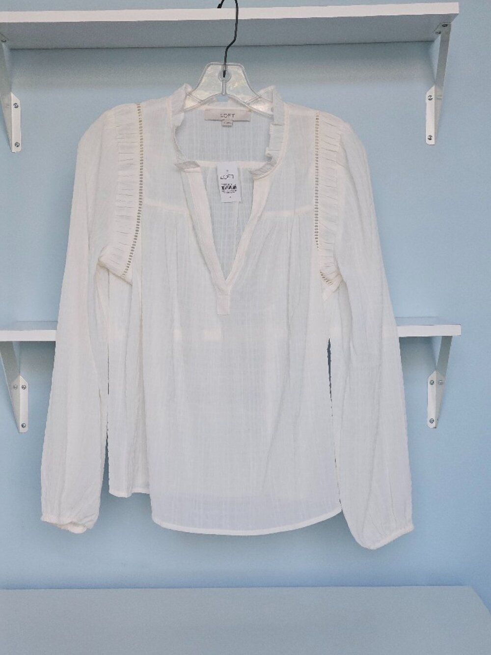 LOFT SEMI-SHEER WHITE BOHO TOP, NWT, SMALL